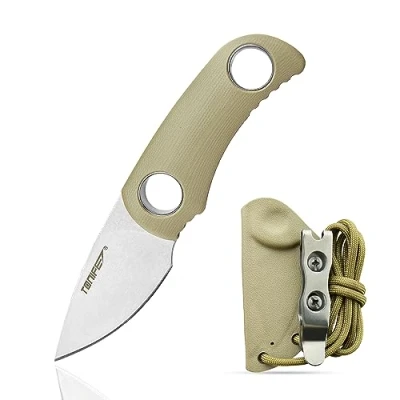 Immagine di TONIFE Runer Full Tang Coltello da Caccia campeggio a Lama Fissa 4,7cm con Guaina Kydex Regolabile Facile Portabile Cordino in Paracord per Outdoor, Sopravvivenza e Bushcraft(Cachi)
