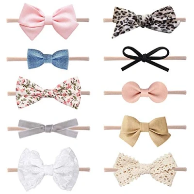Immagine di DRESHOW 10 Pcs Bambini Fascia per Capelli Fasce Bambina Neonata Elastica Neonato Accessori