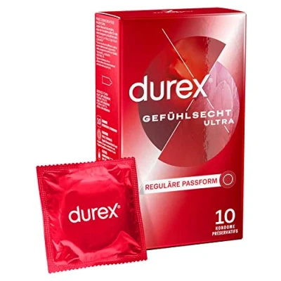 Immagine di Durex preservativi ultrasensibili ultra sottili Sensi Fit con materiale del 20% più sottile sulla punta per una sensazione intensa, confezione da 10 (1 x pezzi)