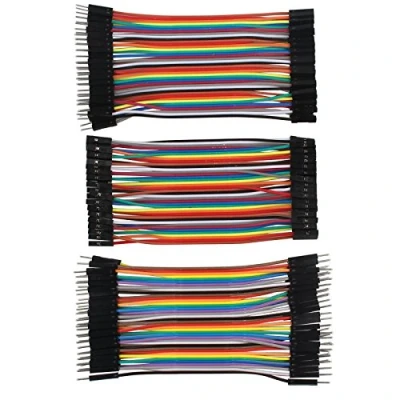 Immagine di HALJIA Kit di cavetti DuPont per breadboard, con connettore maschio femmina a 40 pin, pin e sistemi Arduino, 120 pezzi, 10 cm, multicolore