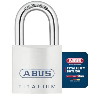 Immagine di ABUS Lucchetto Titalium 80TI/50 da cantina con corpo leggero e solido in alluminio speciale Livello di sicurezza 8 Argento