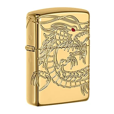 Immagine di Zippo 16400 Accendino, cromato, Cromo, Armor High polish Gold Plate with Epoxy Inlay (Dragon Multi Cut ), 6.0 x 4.0 2.0 cm