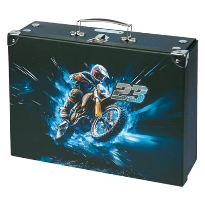 Immagine di Baagl Valigia per bambini giocattoli e forniture scolastiche, valigetta di cartone, giocattolo, pieghevole, custodia pieghevole con manico in metallo (moto)