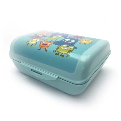 Immagine di Fackelmann Lunch Box M Mostrini 1.47L, 13,5x12,5x8,5 cm Portamerenda Bambini in PP con Clip Ideale Scuola, Asilo Contenitore pranzo, Lavabile Lavastoviglie, Linea Mini Cooking