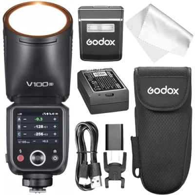 Immagine di Flash GODOX V100 S per Sony, V100S TTL 100W touchscreen con Global Shutter, HSS 1/8000s, Versione aggiornata del V1 Pro, Compatibile Sony A9 III, a7 a7C II, IV, a7C, RV