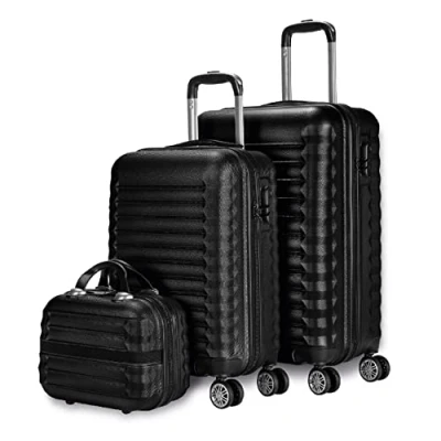 Immagine di NUMADA Set di valigie 3pzs (53/63cm) e borsa da toilette Nero, ABS Resistente, Leggero con 4 ruote doppie lucchetto combinazione laterale