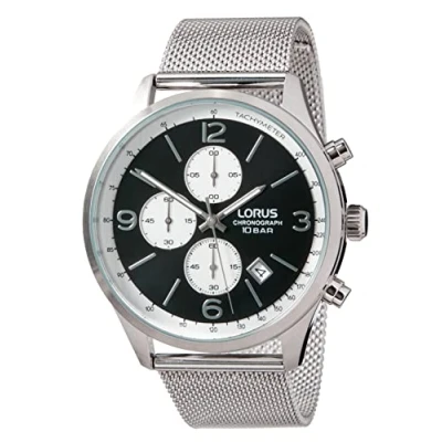 Immagine di Lorus Orologio analogico al quarzo da uomo con bracciale in pelle e metallo, Argento/Nero RM317HX9