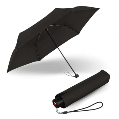 Immagine di Knirps Ombrello C.050 Small Manual Black con Borsa Portaombrelli, Piccolo da Viaggio, Tascabile a Mano, Resistente al Vento e Leggero, Mini