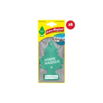 Immagine di Arbre Magique Mono, Profumatore Auto, Fragranza Brezza di Mykonos, Profumazione Intensa e Strutturata, Durata fino a 7 Settimane, Made in Italy, Confezione da 6 Pezzi