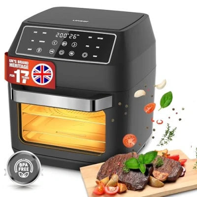 Immagine di Linsar Friggitrice ad aria 12 litri Airfryer XXL Mini forno 10 in 1 con display digitale a LED 6 accessori (kebab grill) 1700 W nero