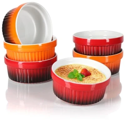 Immagine di COM FOUR® 6x Ciotola per pinne di ragù Stampi resistenti al forno in rosso e arancione crema pasticcera dessert con 250 ml ciascuno lavabile lavastoviglie