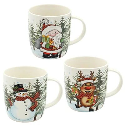 Immagine di Dekohelden24 Tazza natalizia in porcellana, set da 3, altezza: 9 cm, diametro: 9,5 capacità: 340 ml.