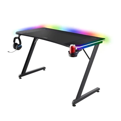 Immagine di Trust Gaming GXT 710 Luminus Pro Scrivania 120x60 Con Led Rgb, Caricatore Wireless Integrato da 10W, 10 Modalità di Colore, Postazione Portabicchiere, Gancio Per Cuffie, Nero
