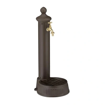 Immagine di Relaxdays Fontana da Giardino in Stile Antico, Fontanella a Colonna con Rubinetto e Vaschetta, HLP: 65x25x30 cm, Marrone, Alluminio