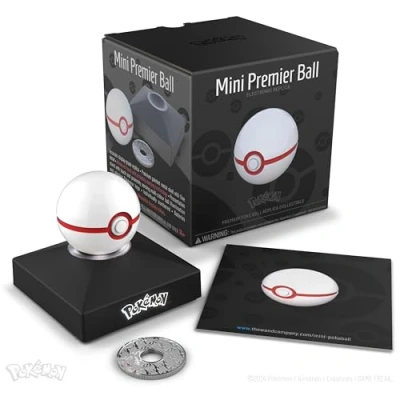 Immagine di The Wand Company Mini Premier Ball Authentic Replica Realistic, Electronic, Die Cast Poké with Display Stand Light Features Officially Licensed by Pokémon