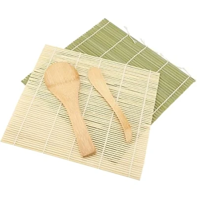 Immagine di Kit per Sushi Set di Tappetini in Bambù da 4, Principianti DIY Rulli la Produzione Sushi, Include 2 Arrotolare 1 Paletta Riso Spargitore
