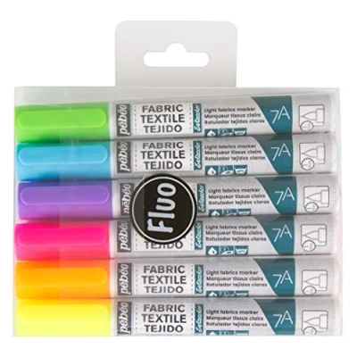Immagine di Pébéo 803502 7 A Set di 6 pennarelli tessuti chiari assortimento Fluo punta tonda 4 mm Multicolore