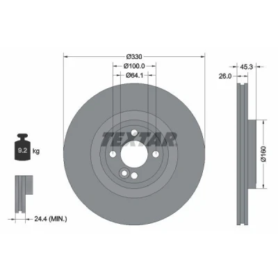 Immagine di TEXTAR Disco freno MINI: Hatchback PRO 330mm 26mm 04/05 100mm ventilazione interna 92275403 Dischi freno, dei freni
