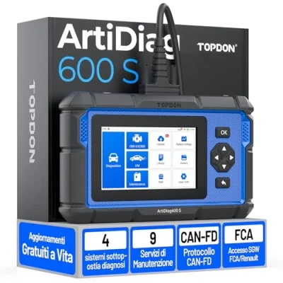 Immagine di TOPDON Diagnosi per Auto Professionale,ArtiDiag600S Strumento Diagnostico 4 Sistemi,8 Funzioni di Ripristino(Olio/Freno/SAS/BMS/ABS/Dpf/TPMS/Acceleratore),Aggiornamento WiFi