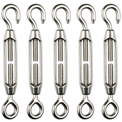 Immagine di H&amp;S Tiranti per Filo Acciaio Inox 5 Pezzi di Set Tenditori Cavi ad Occhiello Tenditore con Gancio in M4 Tirante Corda Ganci Stendibiancheria