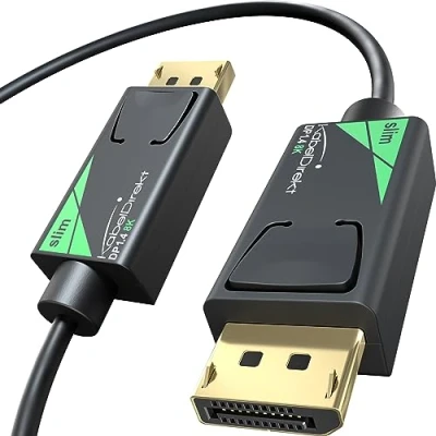 Immagine di KabelDirekt Cavo DisplayPort 8K/60Hz, DP 1.4 2 m sottile con diametro di 4,5 mm, per PC/laptop, monitor da gioco ad alta risoluzione 4K / 8K e ultra veloci 144Hz 165Hz 240Hz