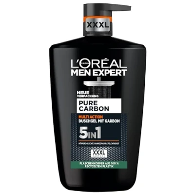 Immagine di L&#039;Oréal Men Expert XXXL 5 in 1 Gel Doccia e Shampoo Uomini Bagno Per Pulizia Corpo Capelli Viso Cura Personale Uomo Una Freschezza Lunga Con Carbonio Puro X 1000ml