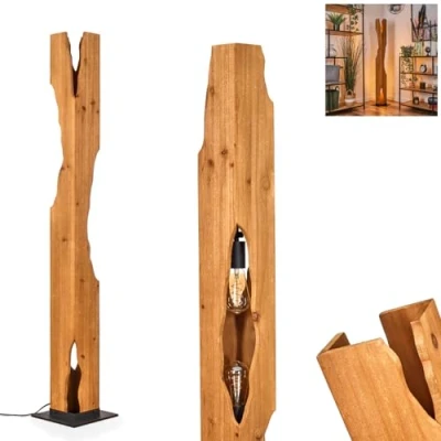 Immagine di HOFSTEIN lampada a stelo Sernadelo, moderna da terra in metallo/bambù nero/naturale, curva stile bohémien con interruttore pedale sul cavo, altezza 101 cm, 4 lampadine E27, senza