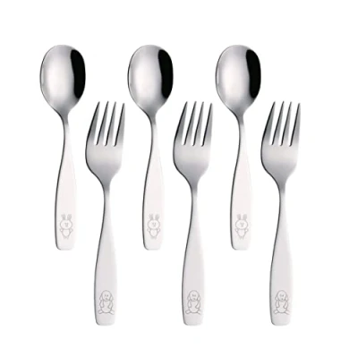 Immagine di EXZACT Bambini Posate 6 pezzi in acciaio inox/posate bimbi 3 x forchetta, Cucchiai Cena