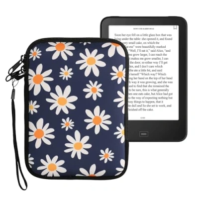 Immagine di kwmobile Custodia Universale per eReader Copertina in Neoprene blu/bianco/giallo con Chiusura a Zip Misura 17 x 12 2 cm Astuccio portatablet
