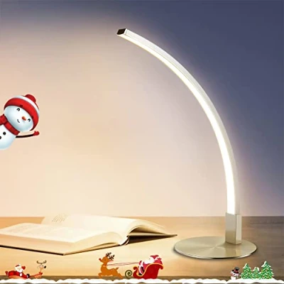Immagine di Depuley Lampada da Comodino a Led, 6W Scrivania in Alluminio, Tavolo Led Luce Bianca Calda con Spina Decorazione Argento per Soggiorno, Camera Letto, Ufficio