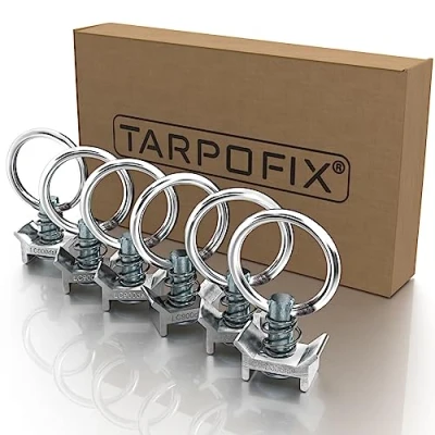 Immagine di Tarpofix® Anello di fissaggio per guida aerea (6 pz) con capacità carico 900 daN (900 kg) Montaggio semplice binari ancoraggio Occhielli del in rimorchi e auto