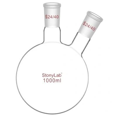 Immagine di stonylab Borosilicato Vetro 2 Collo Fondo Rotondo Pallone RBF, con 24/40 Centrale e lato Standard Coniche Esterno Misto Giunto, Neck Round Bottom Flask 1000ml