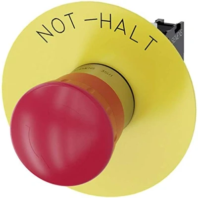 Immagine di Siemens 3SU1150 1HB20 1CH0 Interruttore di arresto emergenza, Pulsante a fungo Anello frontale in metallo, Lucido 500 V 1 NC IP69K pz.