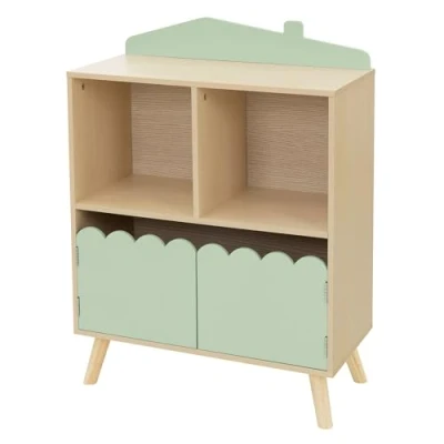 Immagine di Joyz Scaffale per Bambini a 3 Livelli Beige Verde Dinosauro Giocattoli in Legno con Ripiani Aperti 60x30x82 cm Libreria Muro Parete Libri e Cameretta