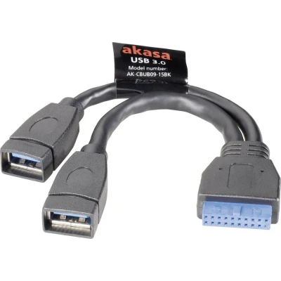 Immagine di Akasa Cavo USB 3.2 Gen1 (USB 3.0) connettore A perforazione 19 poli, Presa 0.15 m Nero contatti dorati, Certificato UL AK CBUB09 15BK