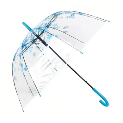 Immagine di ThreeH Ombrello di Fiori Cupola Automatico Portatile Antivento Donna PVC Trasparente KS11,Blue