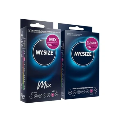 Immagine di MY.SIZE Mix SET misura 6, 64 mm: 10 preservativi Classic + in 4 varianti eccitanti, aromatici, colorati, con rilievi e classici
