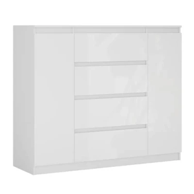 Immagine di 3xEliving Demi 2D4S Cassettiera, Colore: bianco/bianco lucido, Dimensioni: L: 120 cm, P 39 H: 101 cm. con due porte e quattro cassetti