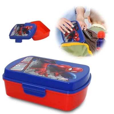 Immagine di Spiderman Contenitore per il pranzo riutilizzabile bambini, 20 cm, in plastica, senza BPA, adatto al microonde, coperchio, scuola e viaggi