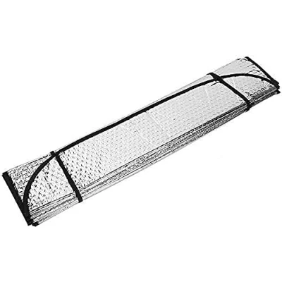 Immagine di Parasole per auto, anteriore, pieghevole, protezione dal sole parabrezza auto universale, con 2 ventose e cinghie (130 x 60 cm)