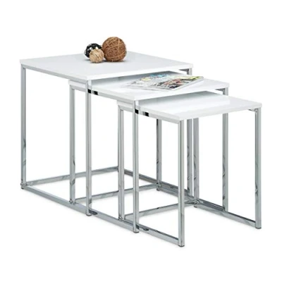 Immagine di Relaxdays Tavolini da Salotto, Set 3, Sovrapponibili, Multiuso, H x L P: 42 40 cm, Divano, Bianco