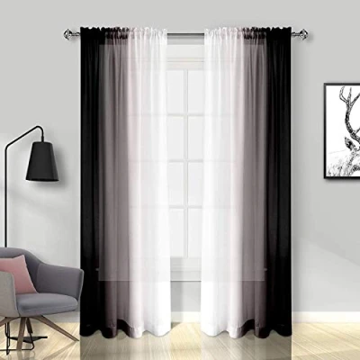 Immagine di Melodieux Tende trasparenti sfumate nere ombre con tasca per bastone, 142,2 x 205,7 cm, 2 pannelli