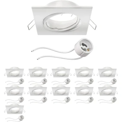 Immagine di ledscom.de 12 pz. cornice da incasso a soffitto RIR bianco opaco angolare orientabile (LED/alogena/GU10/MR16/PAR16/50mm) incl. presa GU10