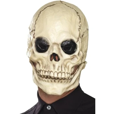Immagine di Smiffys Maschera da scheletro, Bianco, lattice, copricapo completo, con mascella mobile separata