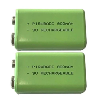 Immagine di Lotto di 2 pile da 9 V ricaricabili, 800 mAh 6LR61 6F22 NI MH ACCU, grande capacità e alta qualità, per telecomando, robot giocattolo, lampada, lettore MP3 MP4, ecc.
