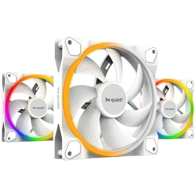 Immagine di be quiet! Light Wings 140mm PWM White ventola, 3 ventole incluse, illuminazione ARGB, tanti colori e modalità, pale ottimizzate per il rumore, pressione statica elevata, turbolenze a basso rumore