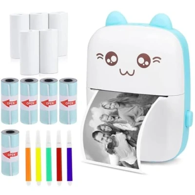 Immagine di WANGCL Stampante termica per etichette con ricarica USB fotografica wireless Bluetooth portatile compatibile Android o iOS 1 rotolo di carta (blu)