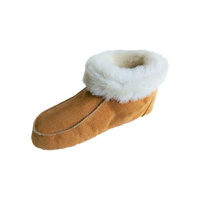 Immagine di Naturasan HS 01 Pantofole in pelliccia di agnello, con suola pelle, morbide e foderate calda pelle pecora, Beige (Cognac bianco.), 43 EU Schmal