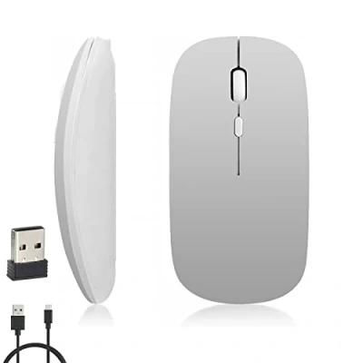 Immagine di iSTYLE Mouse Senza Fili Ricaricabile, Bluetooth e 2.4GHz con Mini Ricevitore USB, 1600 DPI Tracciamento Ottico, Silenzioso per Mac, PC, iPad, Laptop, Tablet (Argento)