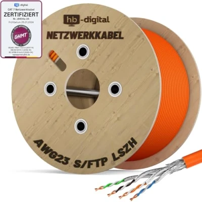 Immagine di HB Digital Basic Cavo di rete LAN categoria 7 professionale S/FTP PIMF LSZH, senza alogeni, RoHS Compliant, cat. Cat7 AWG 23/1 Colore: arancione. 250m